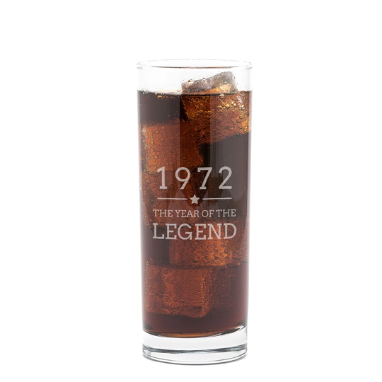Engraved Highball Glass -"1972 Year Of The Legend" Design - 50Th Birthday Gifts For Men Him - Cocktail Glass