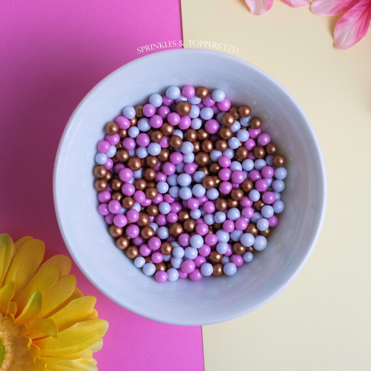 Pearlescent Pink Rose Gold/Copper & White Chocolate Balls