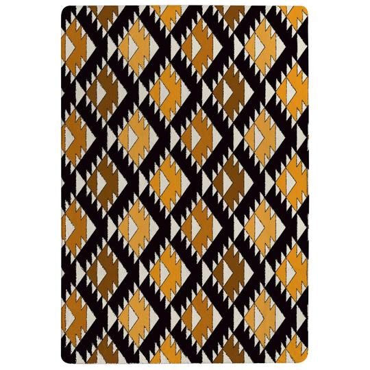 Dixon Repeated Triangles Background Designer Shaggy Black/Orange/Brown Rug