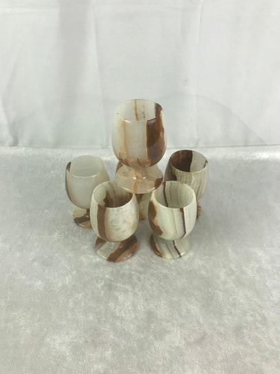 Unique Marble Swirled Brown & White Goblets, Set Of 6