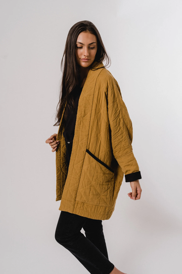 Mustard Long Quilted Potters Jacket/100% Cotton The Fever Few