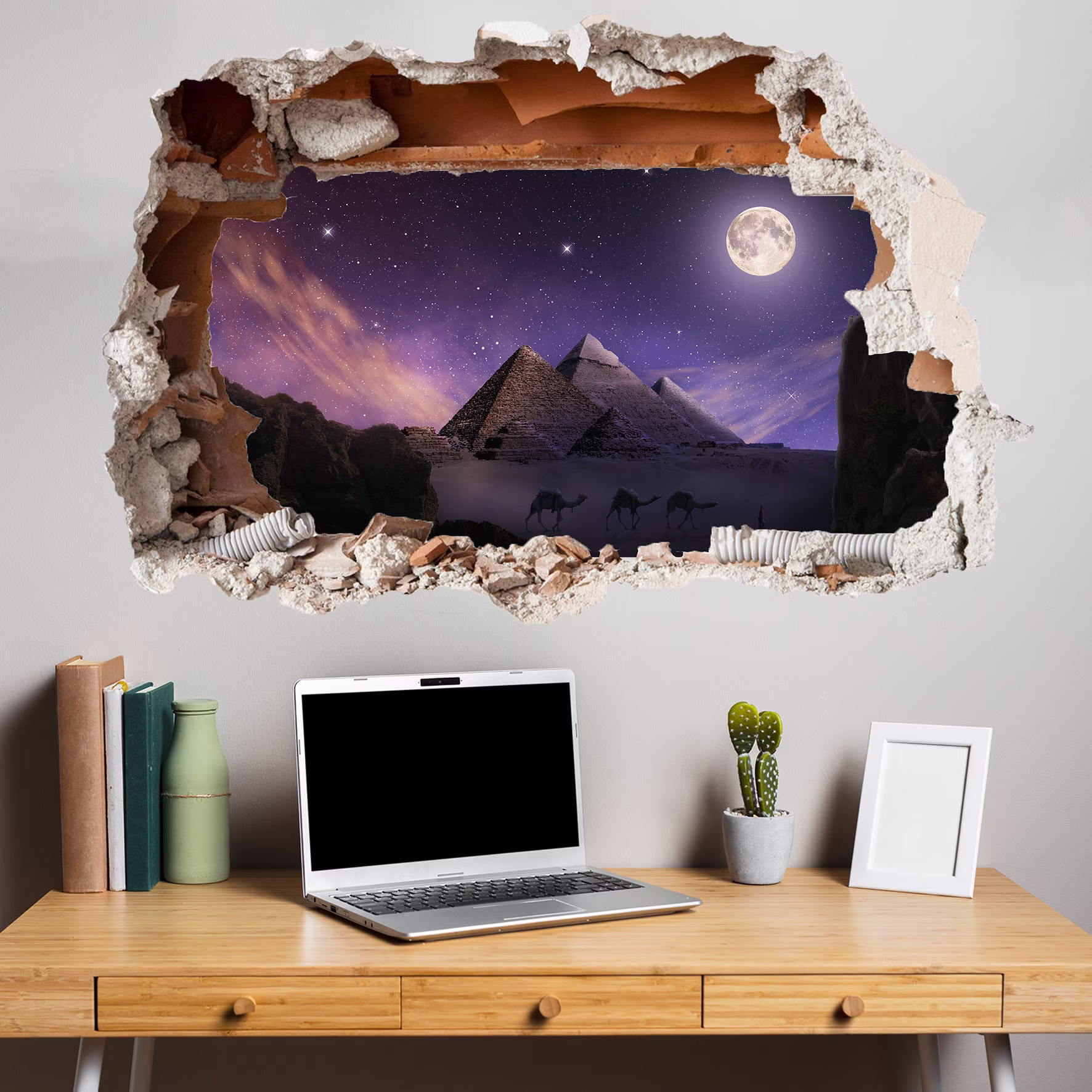 Desert Camels Egyptian Pyramids Egypt Wall Sticker Art Poster Mural Transfer Decal Print Living Room Home Nursery Office Shop Decor Id337