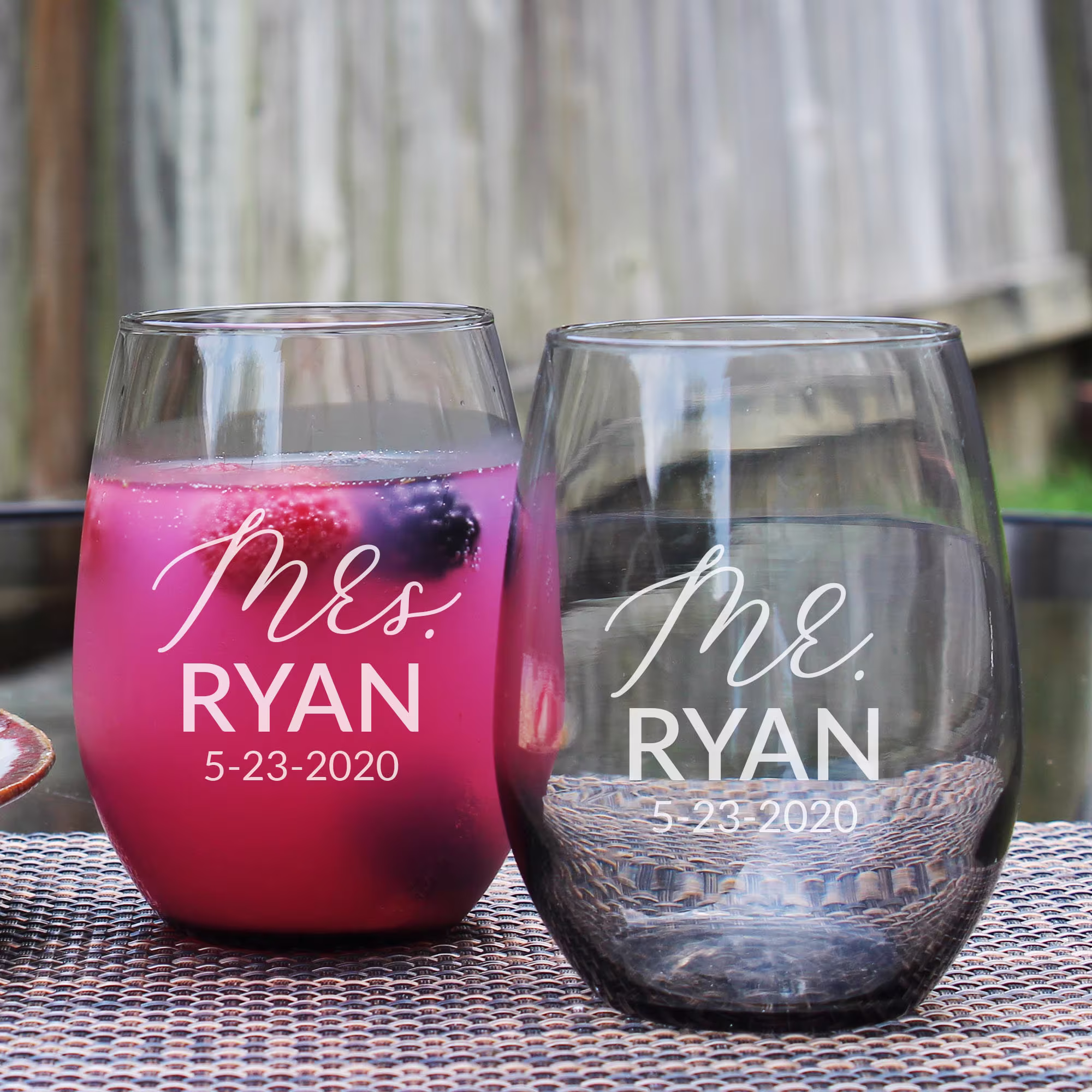 Set Of Mr. & Mrs. Wine Glasses For Wedding Or Anniversary With The Couples Name Date Made To Order Set Custom 20Oz Glasses