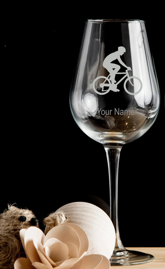 Cycling Cyclist Personalised Wine Glass Red Wine, White Wine - Hand Etched Gift Bartender.47