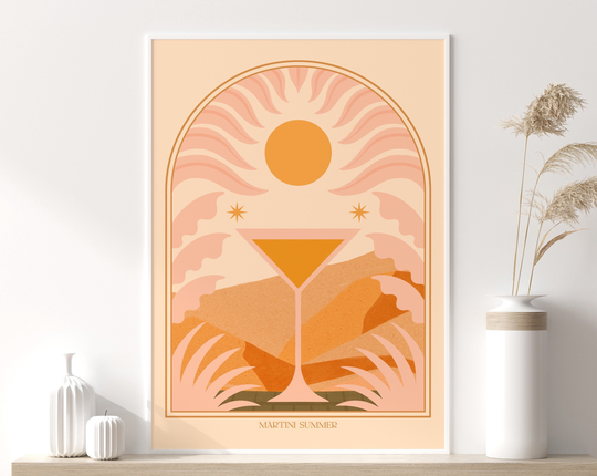 Martini Art Print, Cocktail Wall Art, Bohemian, Landscape, Illustration, Botanical, Boho Home Decor, Modern, Retro, Kitchen, Alcohol, Poster