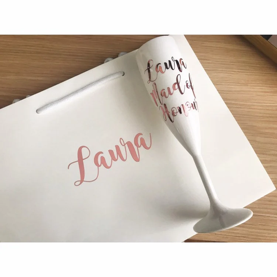 Personalised Bridesmaid Glasses, White Glasses For Bridal Party, Wedding Gift, Party Bag & Glads Gift Set