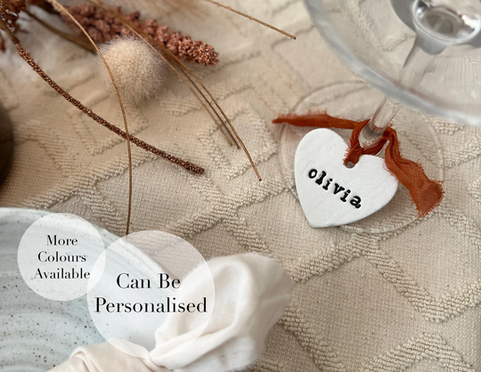 Personalised Wine Charms - Clay Place Names Glass Wedding Cards Favour Hen Party Gift Name Keepsake