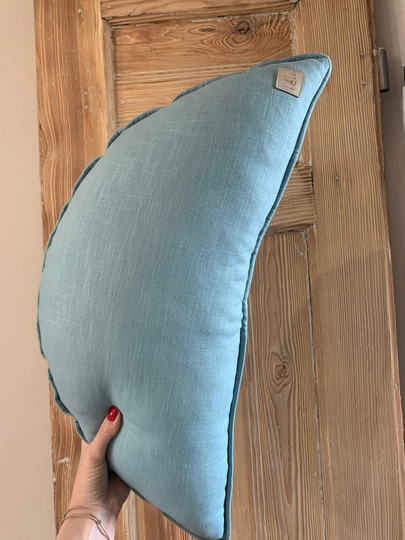 Linen Pillow Moon Dusty Mint Blue "Sole E Luna