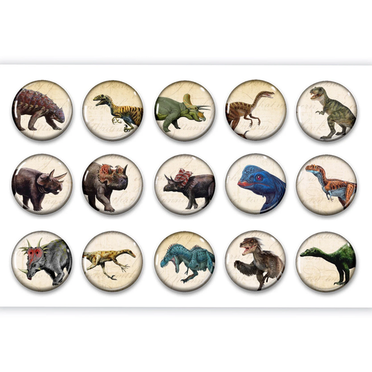 Prehistoric Dinosaur Magnets - Velociraptor- T-Rex Paleontology Gift Party Favor Pin-Back Buttons