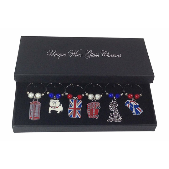 Colourful Great Britain British Wine Glass Charms with Gift Box