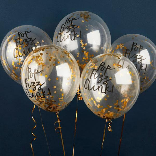 Pop Fizz Clink Confetti Balloons Pk 5