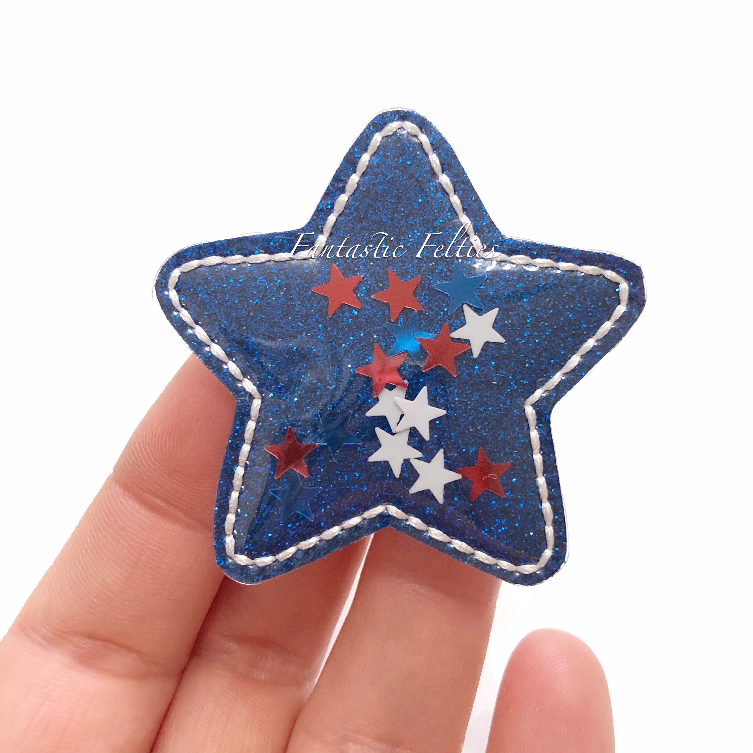 Patriotic Star Feltie - Shaker Felties Felt Applique Felties Glitter Embroidered | Uncut | Set Of 4