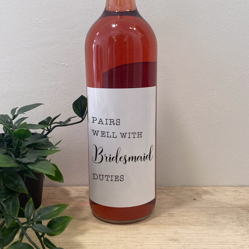 Pairs Well With Being A Bridesmaid Wine Label, Gift, Wedding Gift, Bridesmaid Proposal, Wedding Day, Party