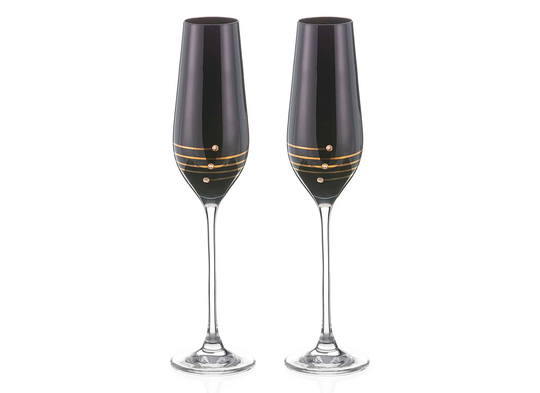 Diamante Nero Black Champagne Flutes - Embellished With Swarovski Crystals Set Of 2 in Gift Box