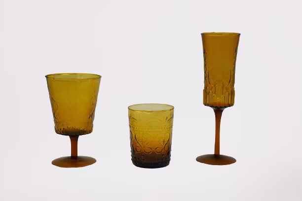 Art Deco Amber Vintage Retro Champagne & Wine Glasses Wedding Table Home Decor