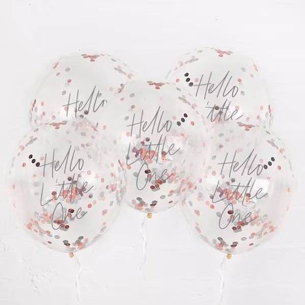 5 Rose Gold Confetti Hello Little One Baby Balloons, Neutral Shower, Party Shower Decorations, Party, Gender Reveal