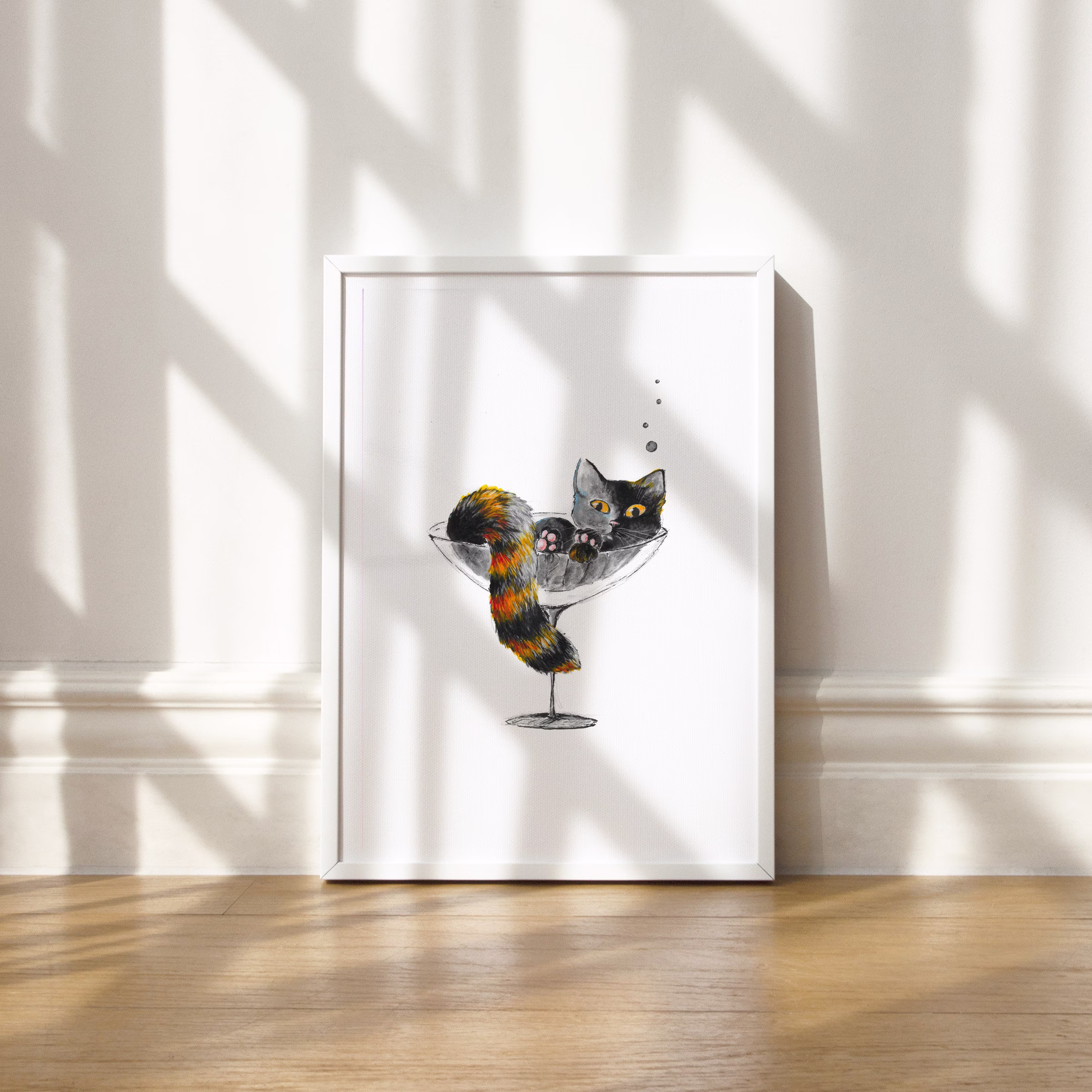Cat Print, in The Galss, Cute Kitten Art, Funny Cat
