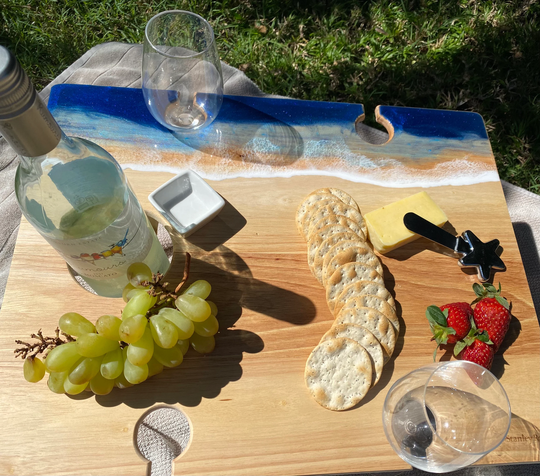 Wine & Cheese Table/Fold Up Picnic Table/Cheese Board/Serving Board/Charcuterie Board/Resin/Folding Table/Drink Holder/Resin Art/Gift