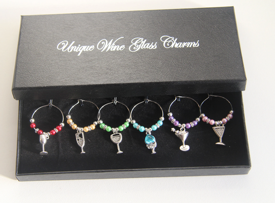 Wine Glass Charms, Christmas Gift, Secret Santa Girls Night, Hen Birthday Party - Set Of 6