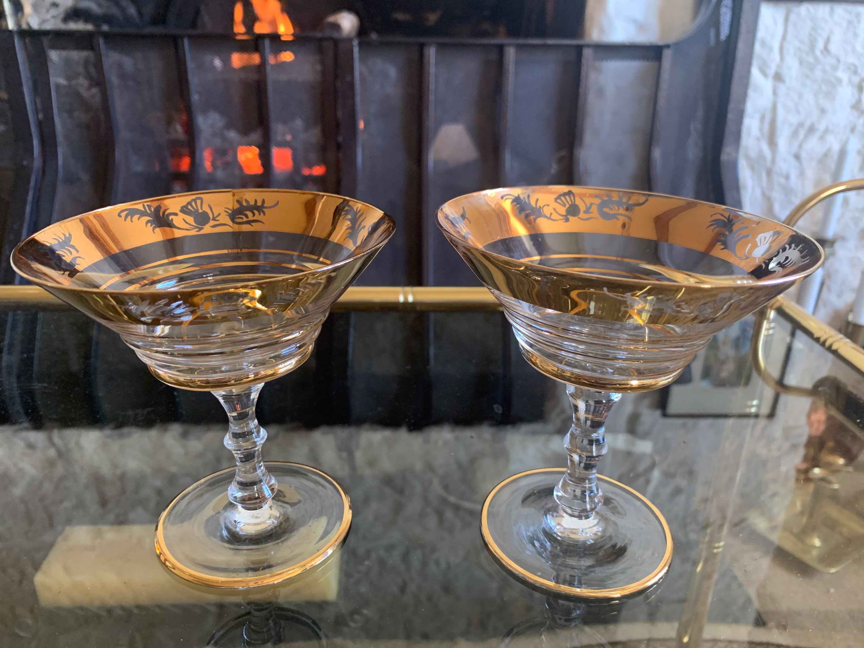 Vintage Cocktail Glasses, Gold Gilt Champagne Glasses