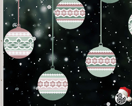 10 Nordic Christmas Bauble Window Stickers - Pink & Green Xmas Decorations Decals By Dizzy Duck