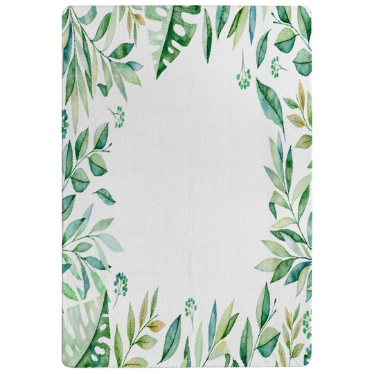 Penland Light Botanical Leaves Designer Shaggy White/Green Rug