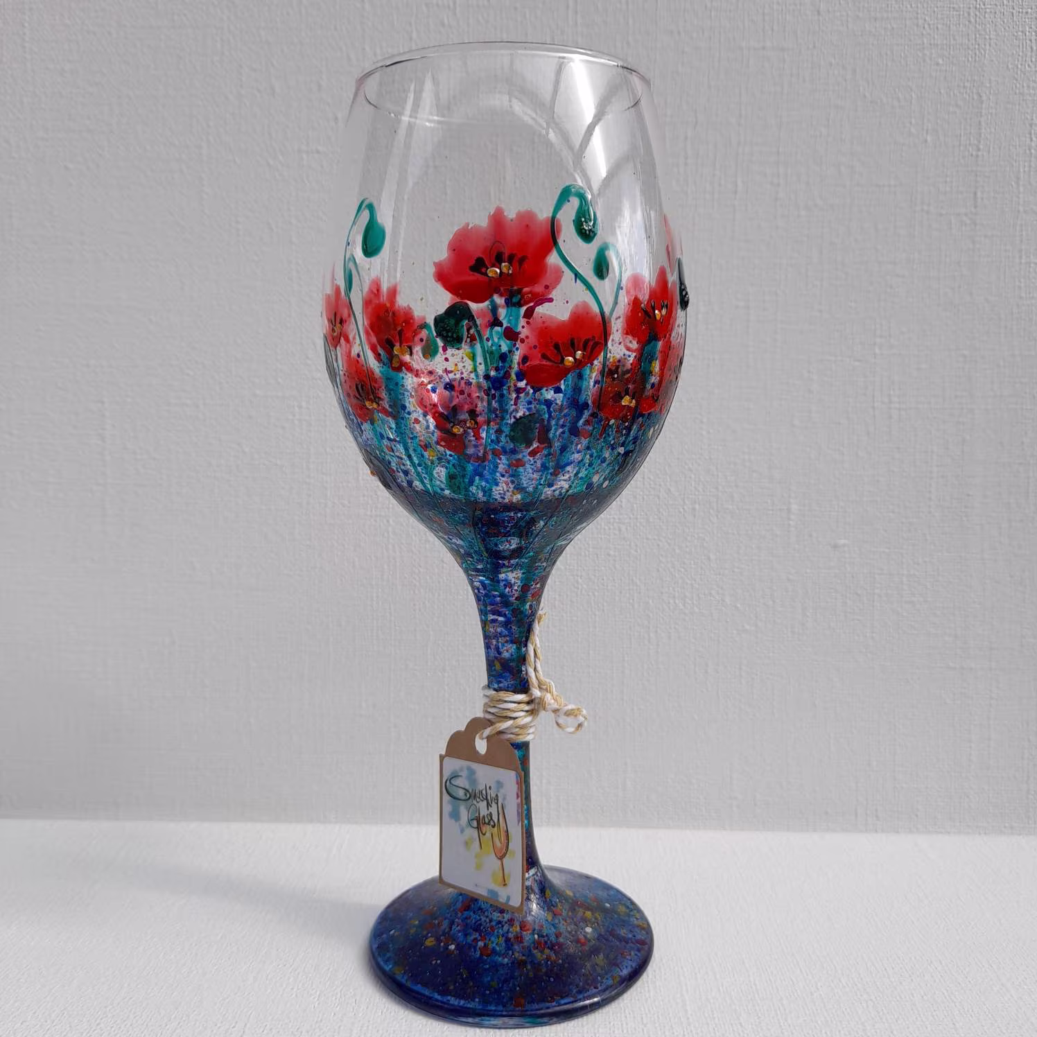 Poppy Parade, Wine Glass, Hand Painted Glass | Can Be Personalised For Free Unique, Perfect Gift To Order Her Him