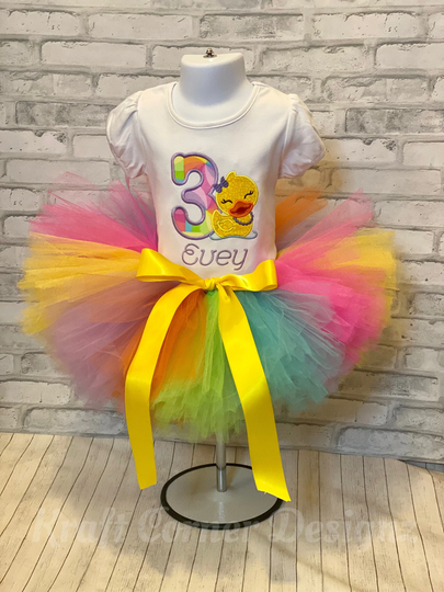 Rainbow Tutu, Duck Outfit, Fancy Baby Dress, 3rd Birthday Tutu, Personalized Daisy Duck Embroidered Rainbow Tutu Gift For