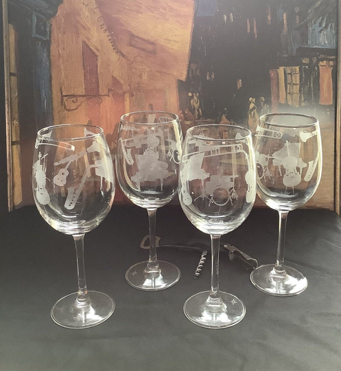 Jazz Music Instruments Stemmed Wine Glasses - Set Of 4 16 Oz