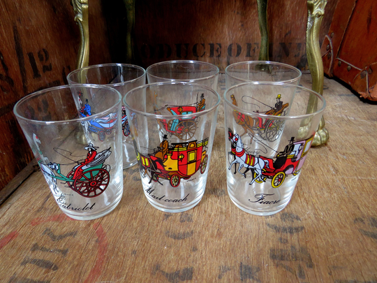 Carriages Glasses, Made in France, Tot Whiskey Glass, Whisky French Vintage, Six Set Of Low Ball Glasses