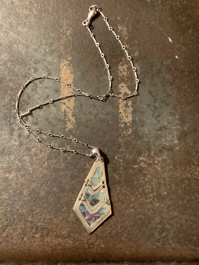 Abalone Pendant Necklace, Vintage Mexico Pendant, Sterling Silver Chain Necklace