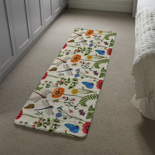 Kwok Flowers and Insects Designer Shaggy Green/Blue/Orange Rug