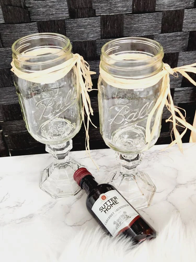 Christmas Wine Glasses, Mason Jar Glasses Rustic Farmhouse Decor, Home Glass Set