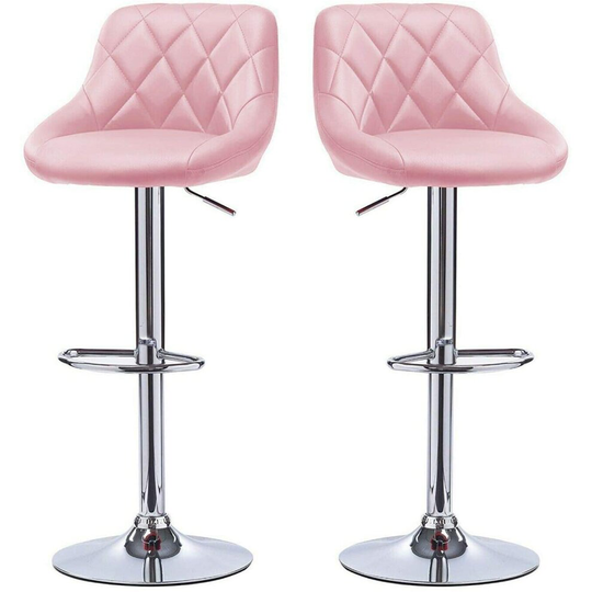 (Pink) MOF Bar Stools Set of 2 Adjustable Swivel Gas Lift Chrome Footrest style 108