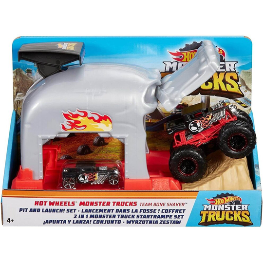 Hot Wheels Monster Truck Pit and Launcher Team Bone Shaker Playset