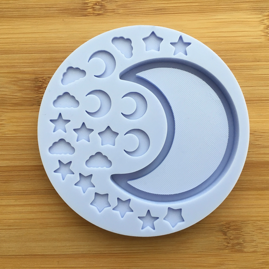 Moon Shaker With Bits Silicone Mold, Food Safe Rubber Mould For Resin Polymer Clay Chocolate Soap Wax Fondant Candy Jewelry Making