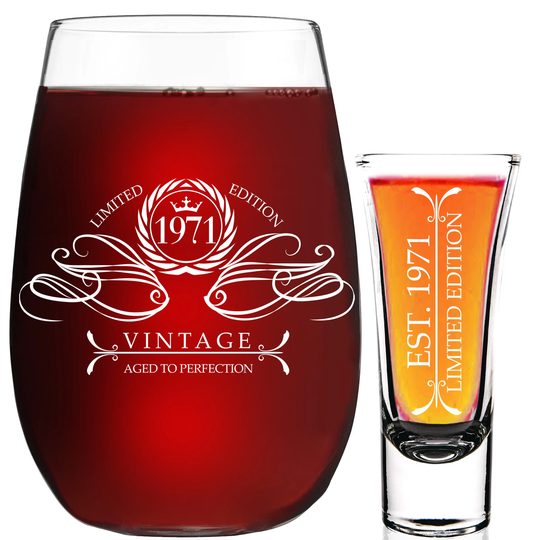 1971 Wine Glass Vintage 50Th Birthday Gifts Women Men Anniversary Gift Ideas Him, Her, Husband Wife, Dad Mom Party Decorations