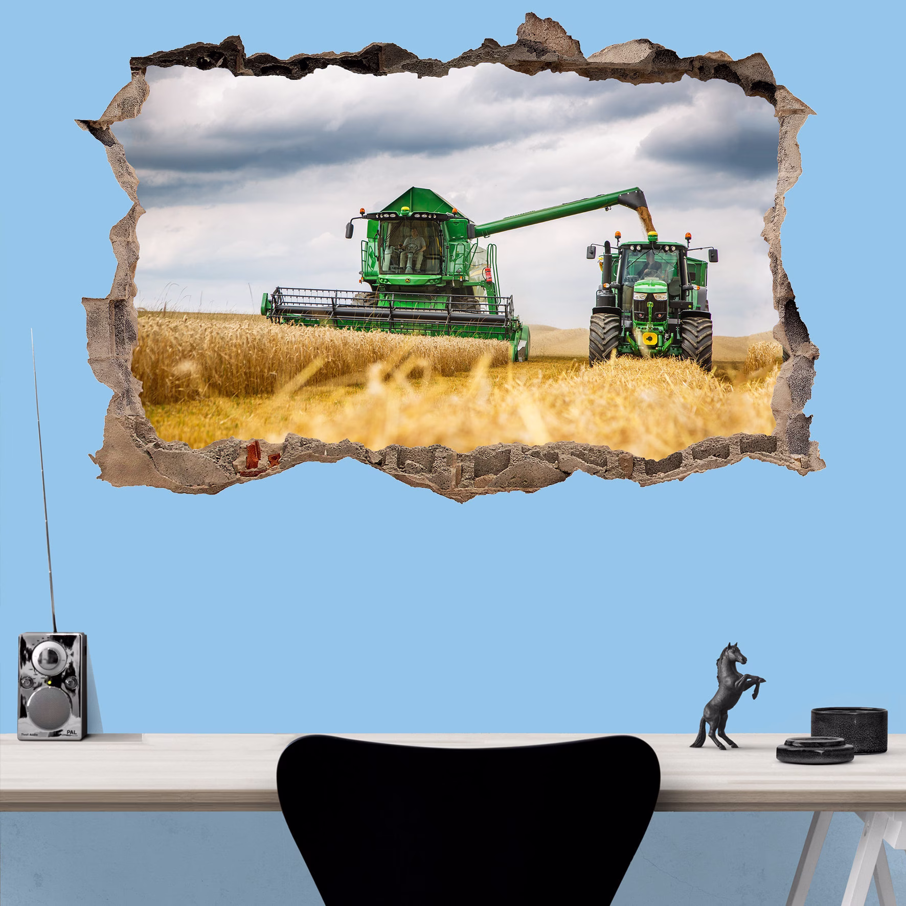 Tractor Combine Harvester Wheat Field Wall Sticker Art Poster Mural Transfer Decal Print Room Home Nursery Office Shop Decor Id432
