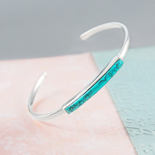 Adjustable Turquoise Silver Bangle, Birthstone Cuff Bracelet, Bangle Arm Cuff, Anniversary Gift