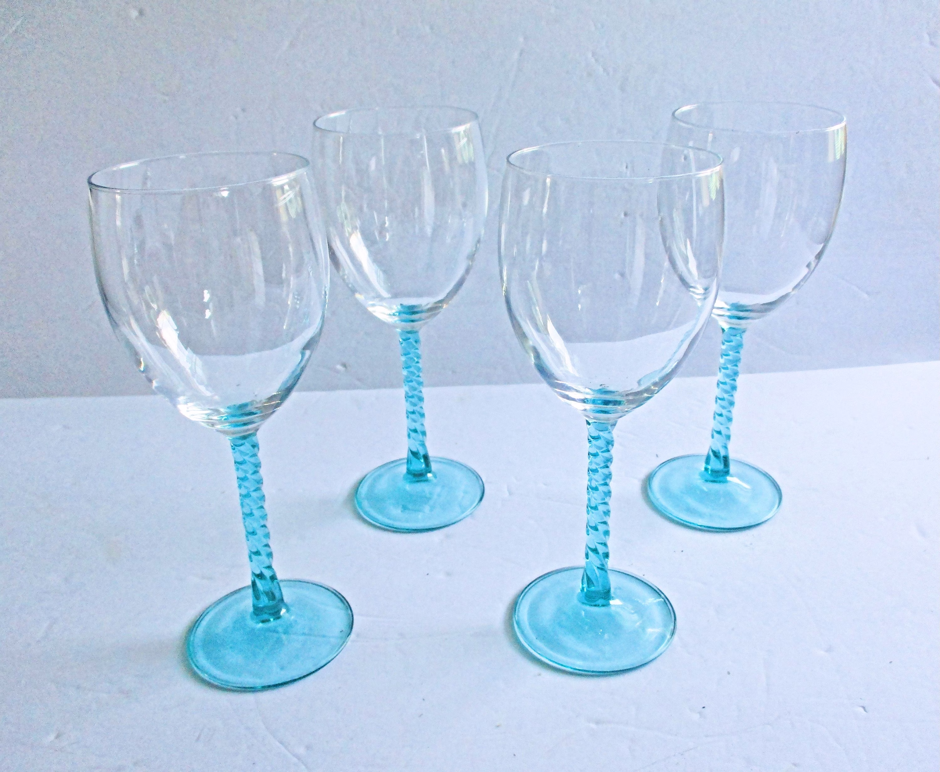 Champagne Glasses, Set Of Four Barware, Vintage Glass, Wine Turqouise