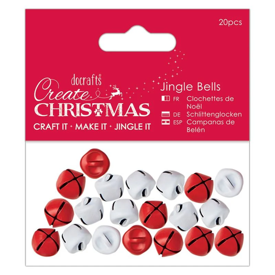 Pack Of 20 Red & White Jingle Bells - Christmas Embellishment 10mm Metal Sew On Pet Collar Holiday