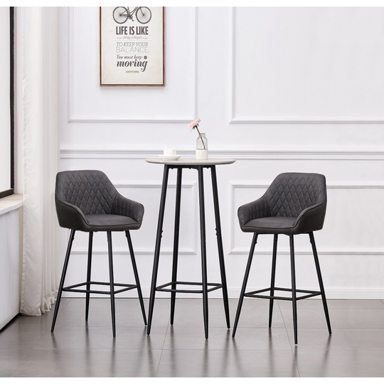 (Dark Grey(PU), 2 Bar Stools) Bar Stool Breakfast High Counter Chair Pub Kitchen