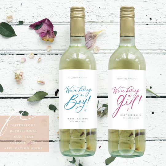Gender Reveal Announcement Wine Labels, Baby Due Bottle Label, It's A Girl Label, It's Boy Gender Label |Fewl21