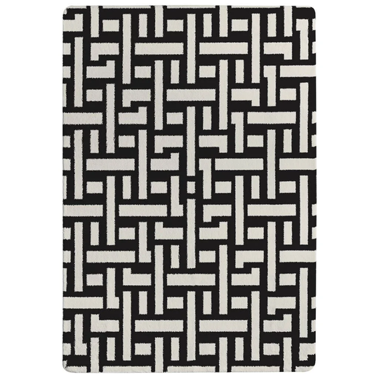 Pendergast Woven Pattern Designer Shaggy White/Black Rug