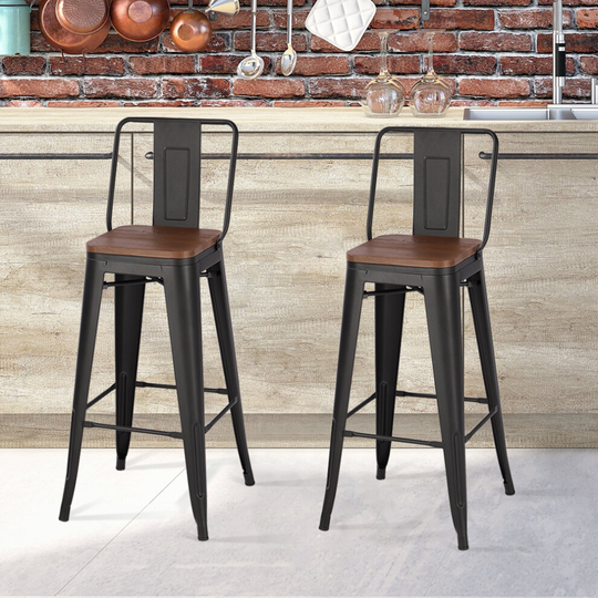 Vintage Metal Industrial Bar Stools 2pcs Dining Chairs