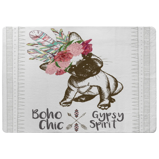 Griffith Portrait of French Bulldog Puppy Designer Shaggy Off-White/Brown/Pink Rug