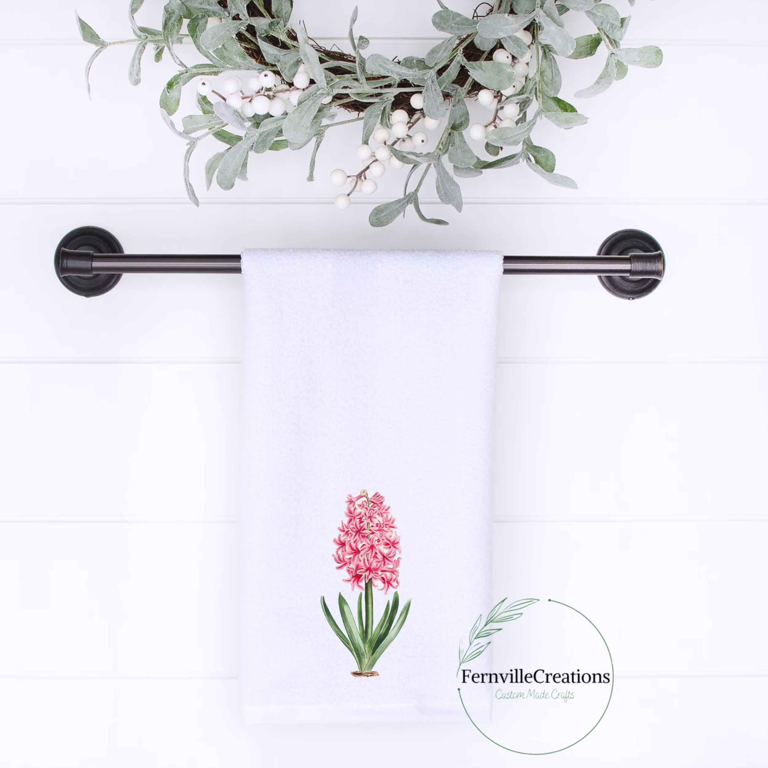 Pink Floral Hand Towel, Hyacinth Bath Decor, Elegant Luxury Spring Decor
