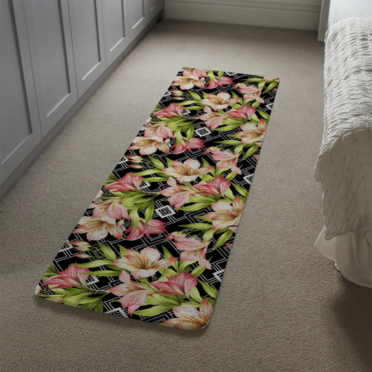 Martineau Bright Plants on Background Designer Shaggy Black/Pink/Green Rug