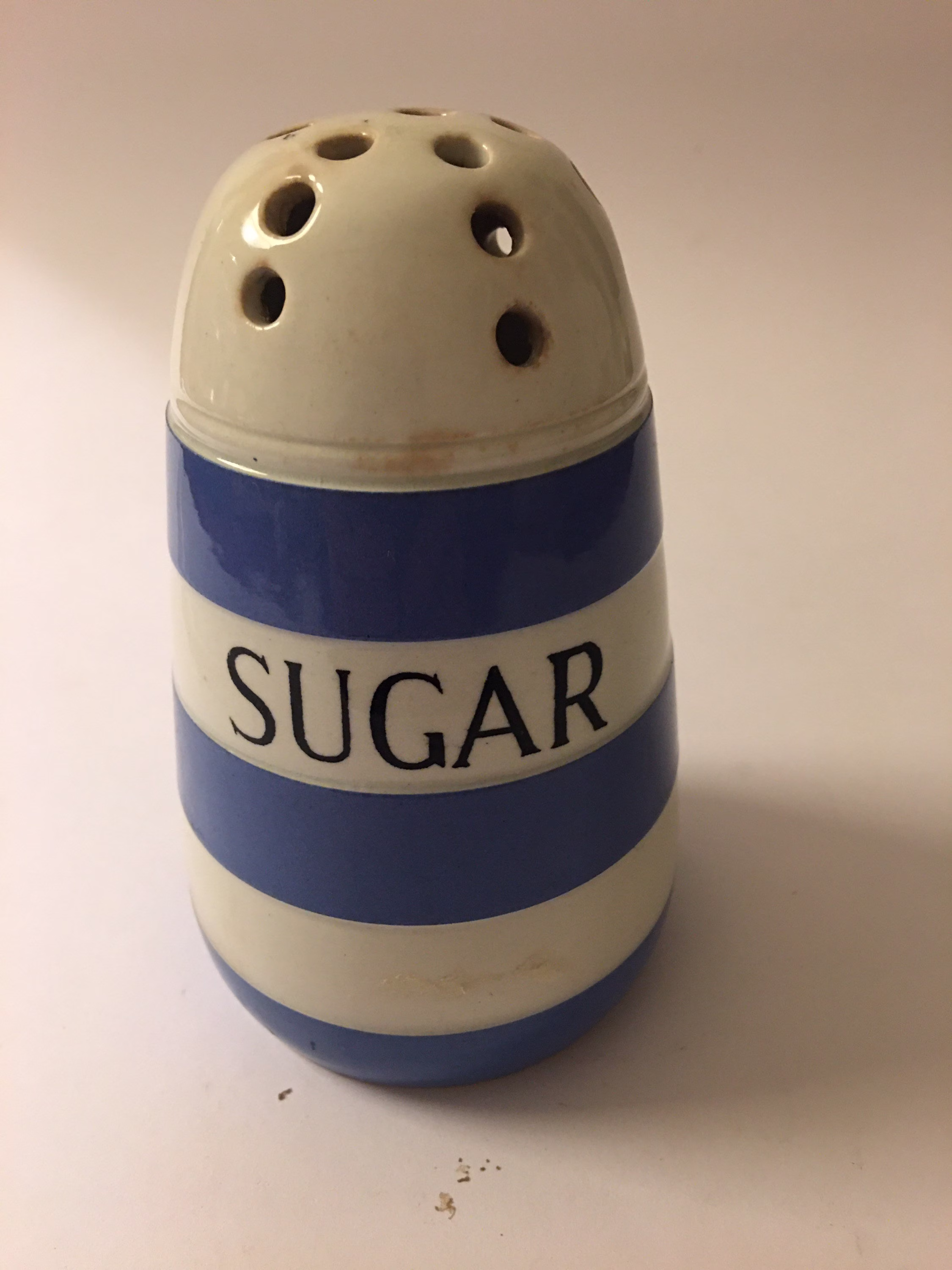 Sugar Shaker Vintage Blue & White Striped T G Green