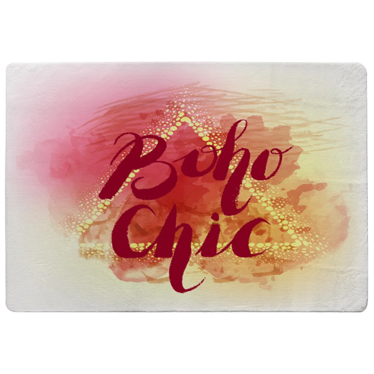 Ellison Boho Chic Lettering on Beautiful Watercolour Background Designer Shaggy Red/Yellow Rug
